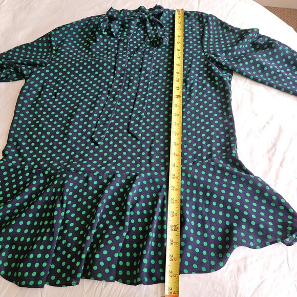 Lauren Ralph Lauren tie neck long sleeve peplum top, green polka dot, sz large - Picture 6 of 15